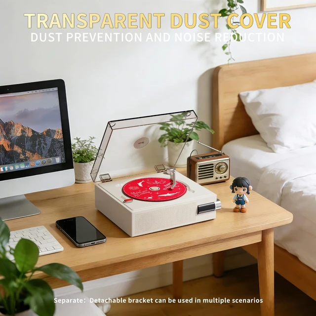 Alt view image 5 of 7 - 2026 New CD Player with Speakers, Cream White, Clear Acrylic Lid, Rechargeable, Festival Gift for Home Decor