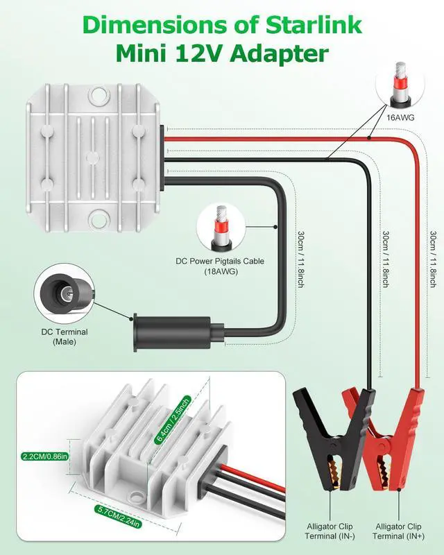 Alt view image 3 of 6 - Starlink Mini 12V Battery Adapter with Step Up Converter 12V-24V to 30V | Smart Boost Starlink Mini 12V Power Supply with Alligator Clips,Waterproof IP65, Ideal for Travel RV Accessories Truck Car