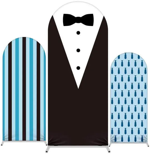 Main image of Set of 3 Necktie Boss Themed Arch Backdrop Cover, 4ft, 5ft, 6ft for Birthday Party Decoration, Spandex Fitted Arch Stand Covers for Shower, Wedding Banquets Party(Blue)