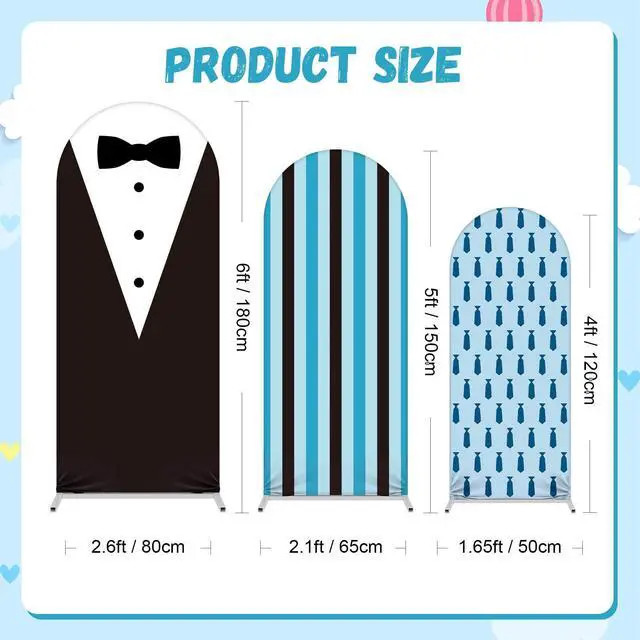 Alt view image 4 of 7 - Set of 3 Necktie Boss Themed Arch Backdrop Cover, 4ft, 5ft, 6ft for Birthday Party Decoration, Spandex Fitted Arch Stand Covers for Shower, Wedding Banquets Party(Blue)