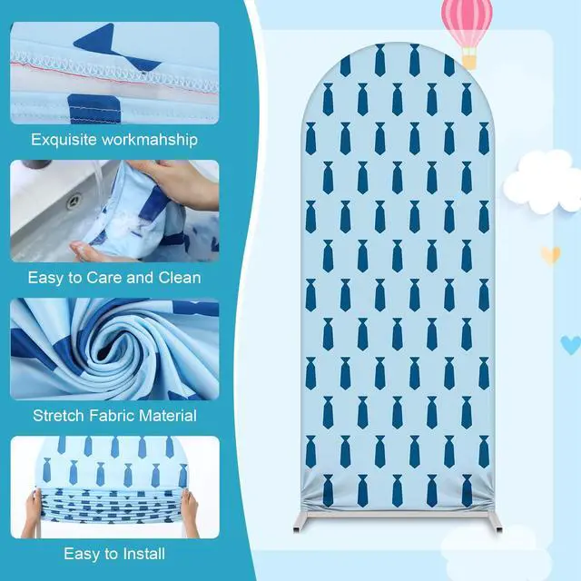 Alt view image 3 of 7 - Set of 3 Necktie Boss Themed Arch Backdrop Cover, 4ft, 5ft, 6ft for Birthday Party Decoration, Spandex Fitted Arch Stand Covers for Shower, Wedding Banquets Party(Blue)
