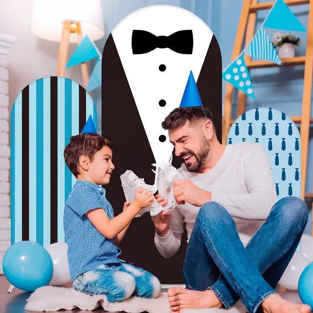 Alt view image 6 of 7 - Set of 3 Necktie Boss Themed Arch Backdrop Cover, 4ft, 5ft, 6ft for Birthday Party Decoration, Spandex Fitted Arch Stand Covers for Shower, Wedding Banquets Party(Blue)