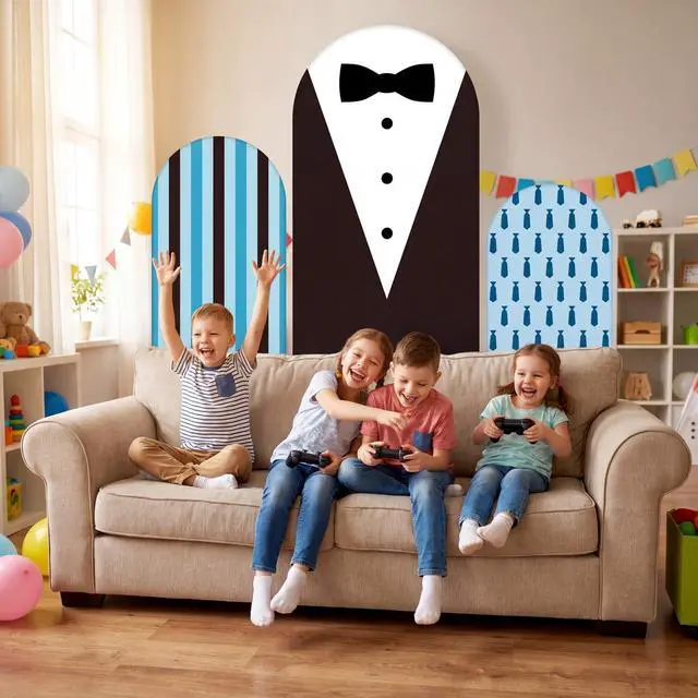 Alt view image 7 of 7 - Set of 3 Necktie Boss Themed Arch Backdrop Cover, 4ft, 5ft, 6ft for Birthday Party Decoration, Spandex Fitted Arch Stand Covers for Shower, Wedding Banquets Party(Blue)