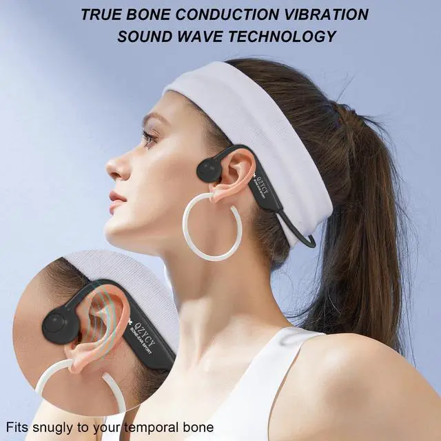 Alt view image 2 of 7 - Bone Conduction Headphones - Wireless 5.4 Open Ear Headphones with Mic, 8H Playtime, Earplugs, Elastic Cord, IPX6 Waterproof Earbuds for Running/Cycling/Climbing, Black