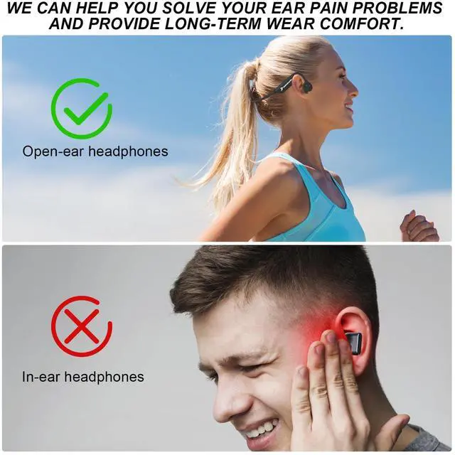 Alt view image 7 of 7 - Bone Conduction Headphones - Wireless 5.4 Open Ear Headphones with Mic, 8H Playtime, Earplugs, Elastic Cord, IPX6 Waterproof Earbuds for Running/Cycling/Climbing, Black