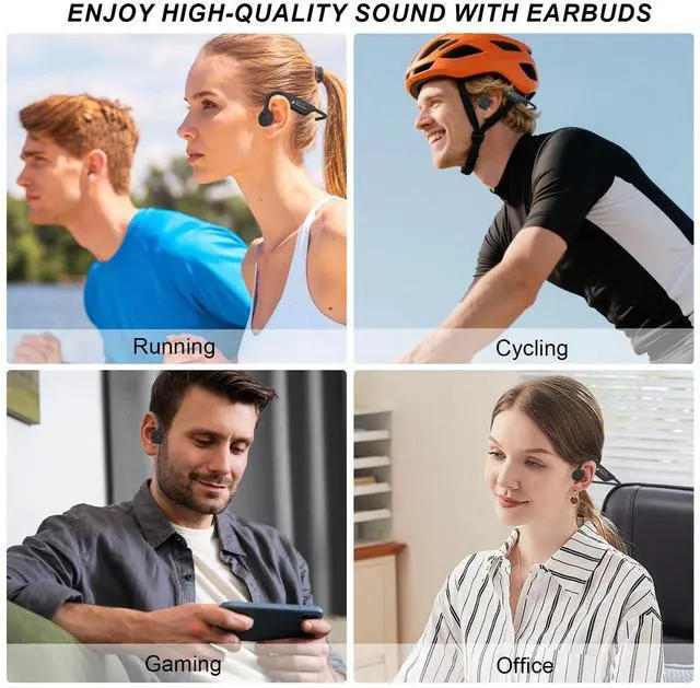 Alt view image 6 of 7 - Bone Conduction Headphones - Wireless 5.4 Open Ear Headphones with Mic, 8H Playtime, Earplugs, Elastic Cord, IPX6 Waterproof Earbuds for Running/Cycling/Climbing, Black