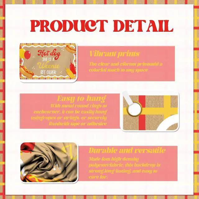 Alt view image 3 of 6 - Hot Dog She's a Weenie Bit Older Backdrop - Retro BBQ Cookout Birthday Decor, Weenie Birthday Party Banner Backdrop for Girls 5 * 3ft