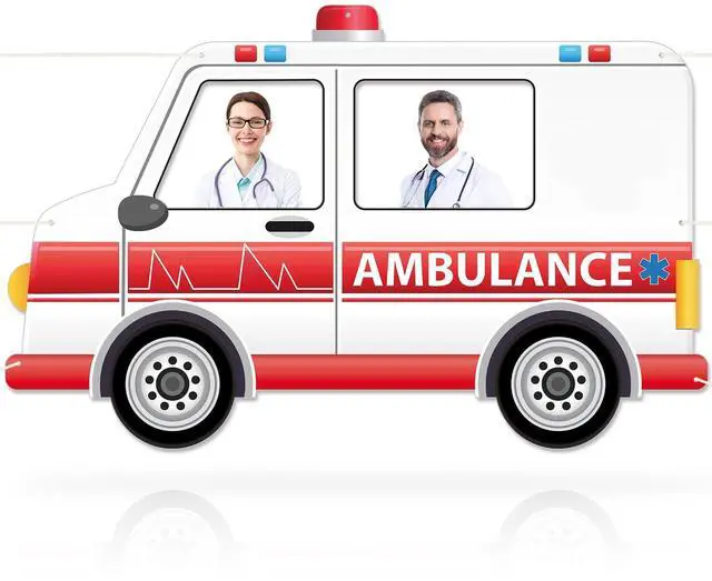Main image of 75 x 47 Inch Fabric Ambulance Photo Booth Prop Transportation Theme Party Decoration Nurse Week Hanging Background Hospital Nursing School Grad Party Supplies for Hospital Birthday Favor Car Decor