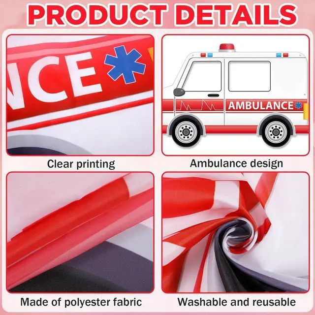Alt view image 3 of 7 - 75 x 47 Inch Fabric Ambulance Photo Booth Prop Transportation Theme Party Decoration Nurse Week Hanging Background Hospital Nursing School Grad Party Supplies for Hospital Birthday Favor Car Decor