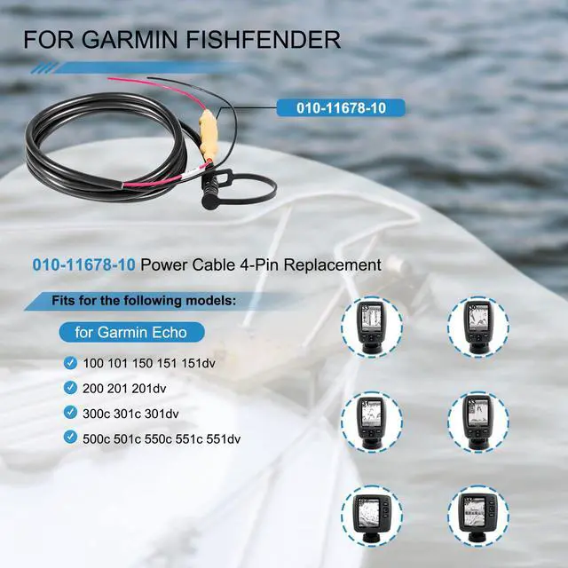 Alt view image 2 of 7 - 010-11678-10 Power Cable for Garmin Echo Fish Finder 100 101 150 151 151dv 200 201 201dv 300c 301c 301dv 500c 501c 550c 551c 551d, 6ft, 4-pin