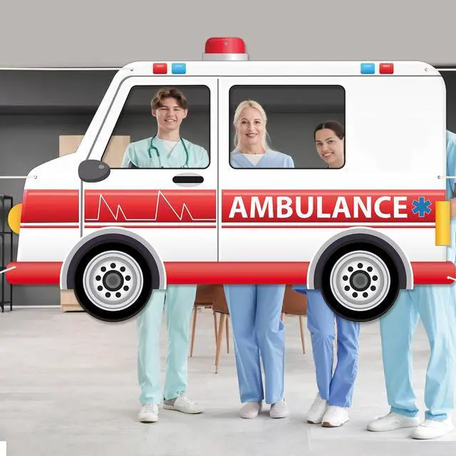 Alt view image 7 of 7 - 75 x 47 Inch Fabric Ambulance Photo Booth Prop Transportation Theme Party Decoration Nurse Week Hanging Background Hospital Nursing School Grad Party Supplies for Hospital Birthday Favor Car Decor
