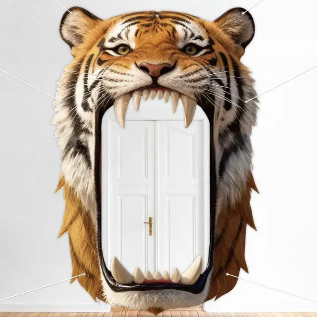 Main image of Tiger Party Decorations Realistic Tiger Door Banner Tigers Theme Door Hanging Background Jungle Animal Photo Booth Prop for Wild Animals Baby Shower Birthday Party Favors Porch Sign Backdrop Supplies