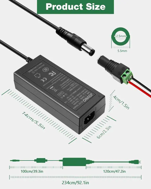 Alt view image 3 of 6 - DC Power Cord 5V Power Supply 15A AC Adapter 100-240V to 5V DC Power Supply | 5 Volt 10A 8A 6A 5A RGB LED Driver Barrel Plug 5.5x2.5mm for Christmas Lights WS2812B WS2811 WS2813 SK6812 LED Strip Light