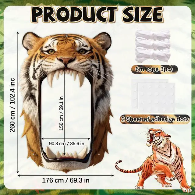 Alt view image 2 of 7 - Tiger Party Decorations Realistic Tiger Door Banner Tigers Theme Door Hanging Background Jungle Animal Photo Booth Prop for Wild Animals Baby Shower Birthday Party Favors Porch Sign Backdrop Supplies