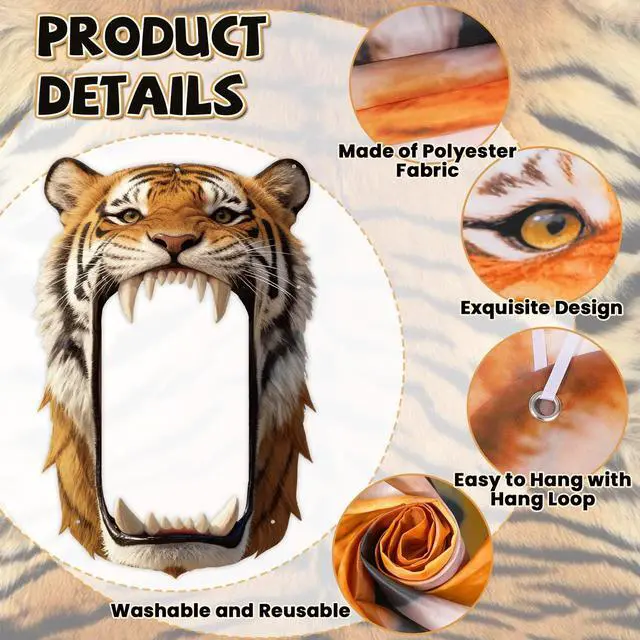 Alt view image 3 of 7 - Tiger Party Decorations Realistic Tiger Door Banner Tigers Theme Door Hanging Background Jungle Animal Photo Booth Prop for Wild Animals Baby Shower Birthday Party Favors Porch Sign Backdrop Supplies