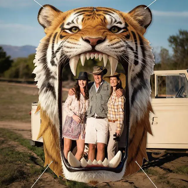 Alt view image 5 of 7 - Tiger Party Decorations Realistic Tiger Door Banner Tigers Theme Door Hanging Background Jungle Animal Photo Booth Prop for Wild Animals Baby Shower Birthday Party Favors Porch Sign Backdrop Supplies