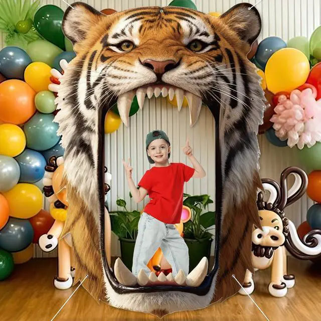 Alt view image 6 of 7 - Tiger Party Decorations Realistic Tiger Door Banner Tigers Theme Door Hanging Background Jungle Animal Photo Booth Prop for Wild Animals Baby Shower Birthday Party Favors Porch Sign Backdrop Supplies