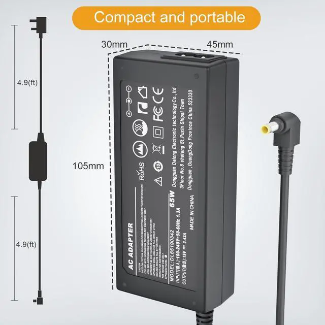 Alt view image 4 of 7 - 65W 19V 3.42 Charger Compatible with Toshiba Satellite Series C55 C50 C55D C655 C655D C675 C850 C855 C855D L745 L505 L55 L655 L755 L775 L855 S55 P50 P50T P755 Notebook Power Supply Cord