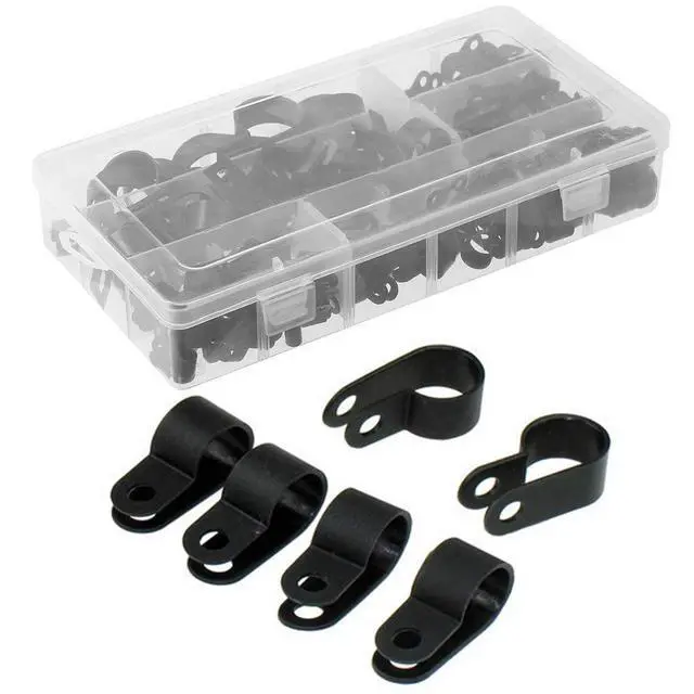 Alt view image 2 of 7 - 200 Pcs Black Nylon Plastic R-Type Cable Clamps for Cable Conduit | 3/16" 1/4" 3/8" 1/2" 3/4" 1" Clips Fasteners Assortment Clamps