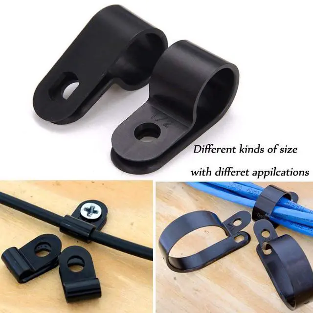 Alt view image 3 of 7 - 200 Pcs Black Nylon Plastic R-Type Cable Clamps for Cable Conduit | 3/16" 1/4" 3/8" 1/2" 3/4" 1" Clips Fasteners Assortment Clamps