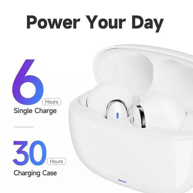 Alt view image 4 of 6 - Wireless Earbuds Waterproof Headset Noise Cancelling Earphones Long Battery Bluetooth Headphones with Wireless Charging Case for iPhone Android (White)