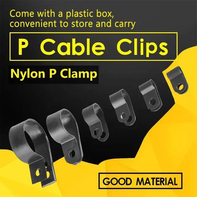 Alt view image 6 of 7 - 200 Pcs Black Nylon Plastic R-Type Cable Clamps for Cable Conduit | 3/16" 1/4" 3/8" 1/2" 3/4" 1" Clips Fasteners Assortment Clamps