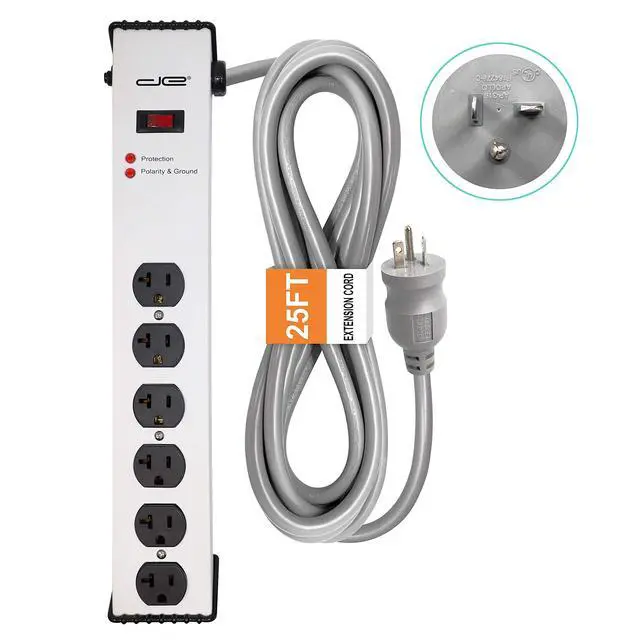 Alt view image 2 of 7 - 20 Amp 6-20/T- Slot Plug | 25-Ft Cord - 900 Joule Surge Protector | 6-Outlet, Heavy Duty Steel Body Power Strip