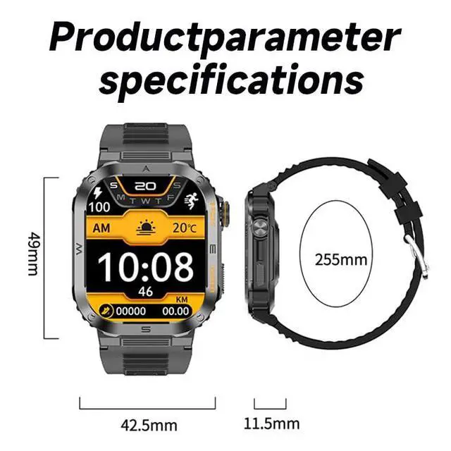 Alt view image 7 of 7 - Military Smartwatch for Men, 2.01" HD Screen reloj inteligente para Hombre, Answer/Make Calls, IP68 Waterproof Sports Fitness Tracker with Heart Rate, Blood Oxygen, Sleep Monitor, Black