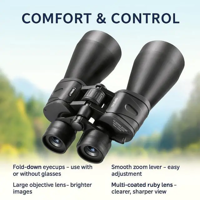 Alt view image 6 of 7 - 10-30x60 Gladiator Zoom Binoculars Long Range Binoculars for Bird Watching, Stargazing & Hunting, Multi-Coated Lenses, Tripod Compatible
