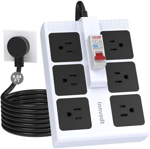 Main image of GFCI Power Strip, 14AWG 10FT Heavy Duty Extension Cord, 30mA RCBO, 6 Outlets