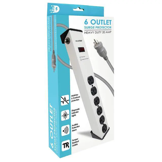 Alt view image 4 of 7 - 20 Amp 6-20/T- Slot Plug | 25-Ft Cord - 900 Joule Surge Protector | 6-Outlet, Heavy Duty Steel Body Power Strip