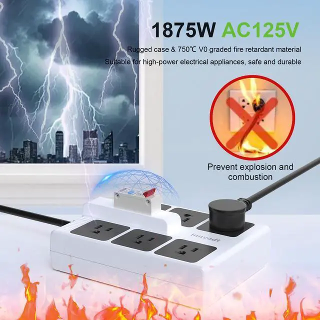 Alt view image 6 of 7 - GFCI Power Strip, 14AWG 10FT Heavy Duty Extension Cord, 30mA RCBO, 6 Outlets