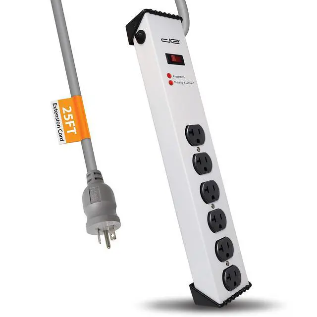 Alt view image 7 of 7 - 20 Amp 6-20/T- Slot Plug | 25-Ft Cord - 900 Joule Surge Protector | 6-Outlet, Heavy Duty Steel Body Power Strip