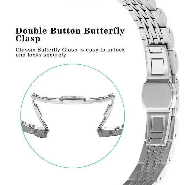 Alt view image 4 of 4 - Metal Bands Compatible with Fitbit Inspire HR and Fitbit Inspire 2 for Women Men, Stainless Steel Jewelry Replacement Bracelet Bangle Wristbands