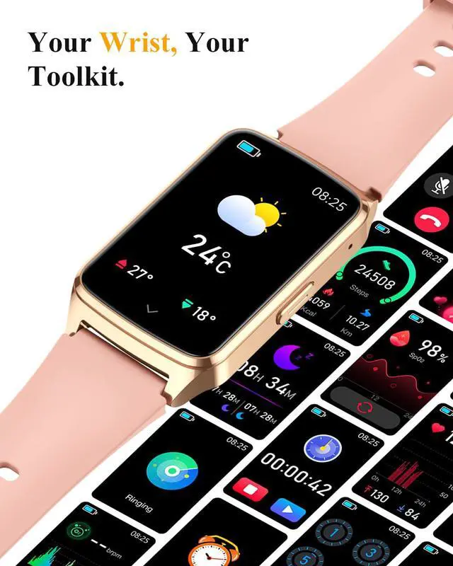 Alt view image 6 of 7 - Fitness Smart Watch for Women Men, Step Counter Pedometer for iOS iPhone Android, IP68 Waterproof Activity Tracker with Calorie and Sleep Monitor, 110+ Sport Modes Smartwatch (Gold-Pink)
