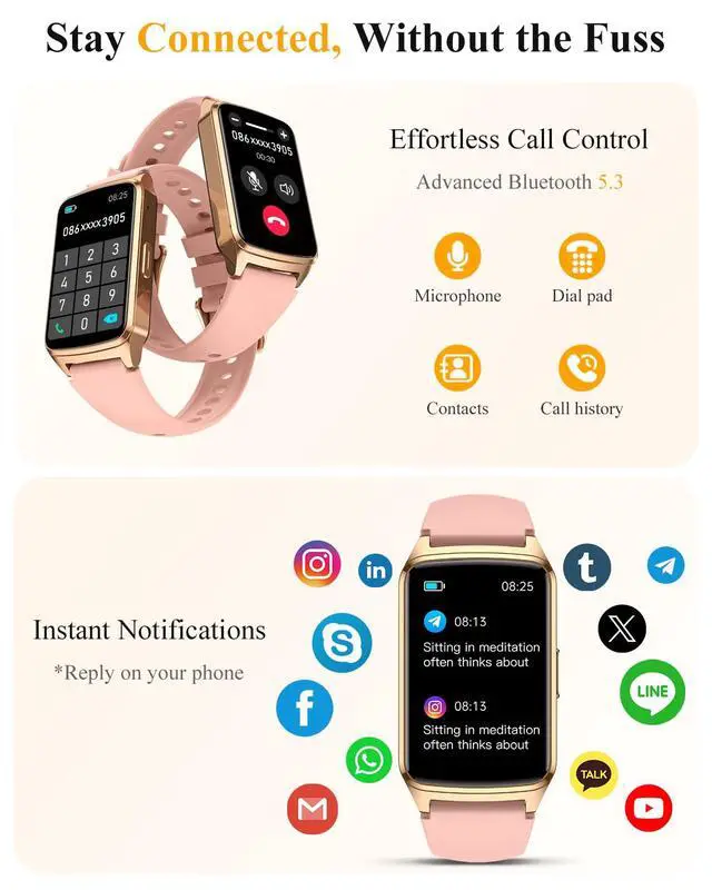 Alt view image 2 of 7 - Fitness Smart Watch for Women Men, Step Counter Pedometer for iOS iPhone Android, IP68 Waterproof Activity Tracker with Calorie and Sleep Monitor, 110+ Sport Modes Smartwatch (Gold-Pink)