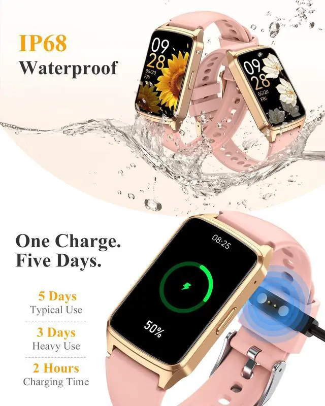 Alt view image 7 of 7 - Fitness Smart Watch for Women Men, Step Counter Pedometer for iOS iPhone Android, IP68 Waterproof Activity Tracker with Calorie and Sleep Monitor, 110+ Sport Modes Smartwatch (Gold-Pink)