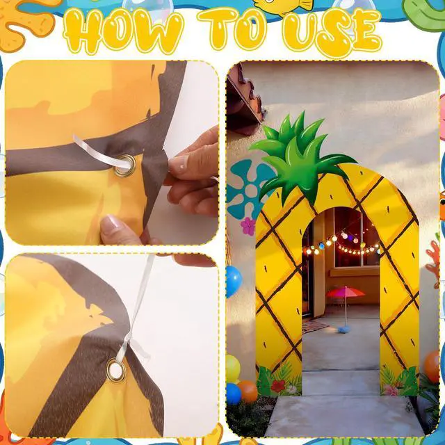 Alt view image 3 of 6 - Ocean Themed Birthday Party Decoration Backdrop 61 x 98'' Hawaiian Under The Sea Party Porch Sign Ocean Under The Sea Decor for Baby Shower Birthday Photo Background(Pineapple)