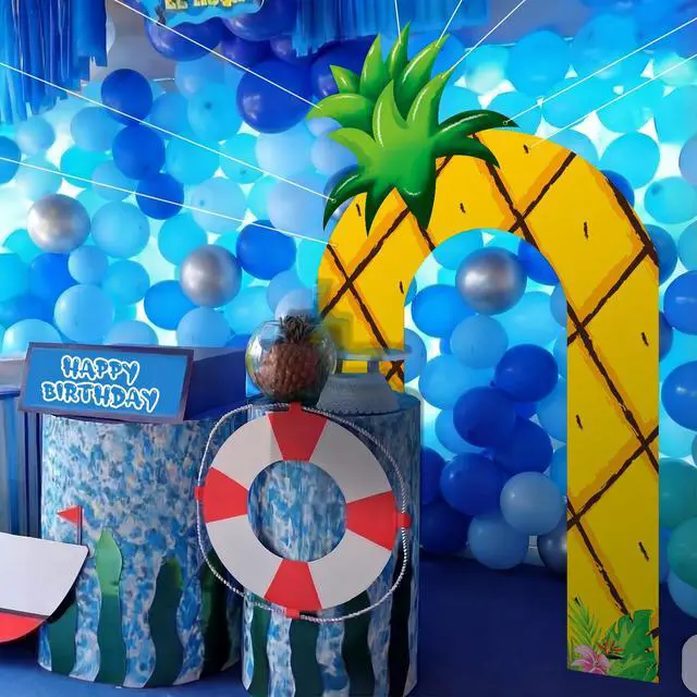 Alt view image 5 of 6 - Ocean Themed Birthday Party Decoration Backdrop 61 x 98'' Hawaiian Under The Sea Party Porch Sign Ocean Under The Sea Decor for Baby Shower Birthday Photo Background(Pineapple)