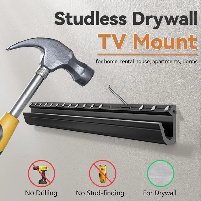 Alt view image 3 of 7 - Studless TV Wall Mount for Drywall, No Stud Hanger for 1255 Inch, No Drill Wall Mount TV Bracket, VESA Max 400x400, Up to 100lbs, Low Profile, Tilts 5°, No Damage, Easy Install for Rental Apartment