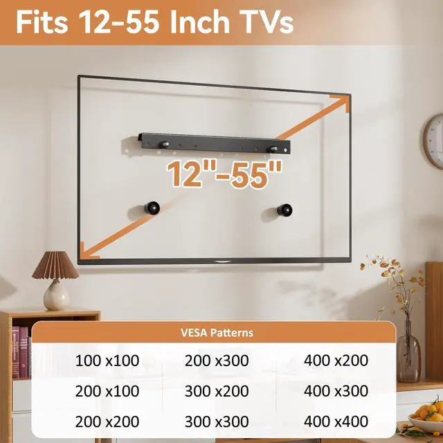 Alt view image 4 of 7 - Studless TV Wall Mount for Drywall, No Stud Hanger for 1255 Inch, No Drill Wall Mount TV Bracket, VESA Max 400x400, Up to 100lbs, Low Profile, Tilts 5°, No Damage, Easy Install for Rental Apartment