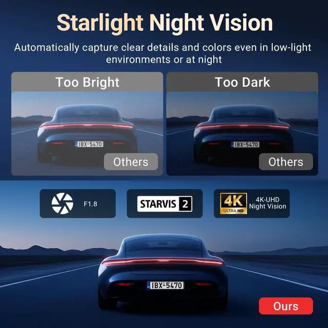 Alt view image 4 of 7 - 4K Dash Cam Front and Rear Inside, 3 Channel Car Dash Camera with Built-in GPS & 64GB SD Card, 5.8GHz WiFi, Night Vision, G-Sensor, Loop Recording, 3.39 Inch Screen, 24H Parking Monitor