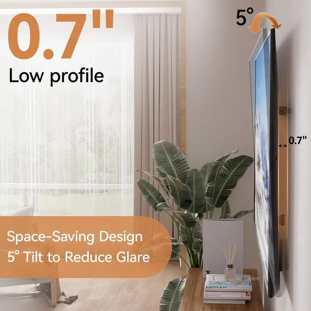 Alt view image 7 of 7 - Studless TV Wall Mount for Drywall, No Stud Hanger for 1255 Inch, No Drill Wall Mount TV Bracket, VESA Max 400x400, Up to 100lbs, Low Profile, Tilts 5°, No Damage, Easy Install for Rental Apartment