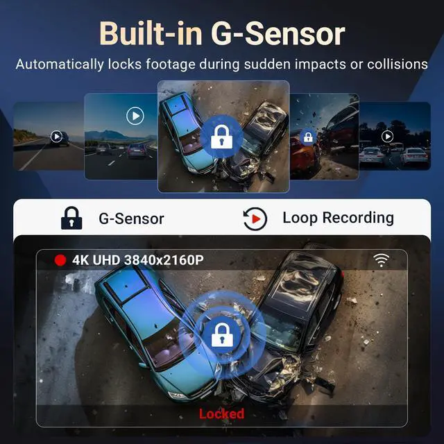 Alt view image 5 of 7 - 4K Dash Cam Front and Rear Inside, 3 Channel Car Dash Camera with Built-in GPS & 64GB SD Card, 5.8GHz WiFi, Night Vision, G-Sensor, Loop Recording, 3.39 Inch Screen, 24H Parking Monitor