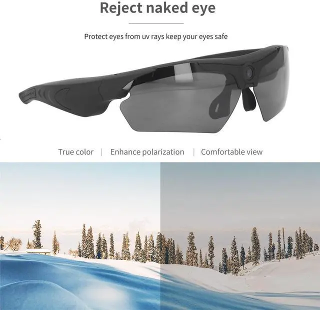 Alt view image 3 of 7 - Smart Video Glasses with Camera, 1080P HD Camera Glasses Wearable Sunglasses, Audio and Video Recording, for Outdoor Sports, Cycling, Driving, Hiking (Black)