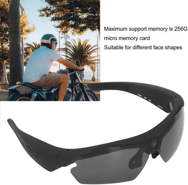 Alt view image 7 of 7 - Smart Video Glasses with Camera, 1080P HD Camera Glasses Wearable Sunglasses, Audio and Video Recording, for Outdoor Sports, Cycling, Driving, Hiking (Black)