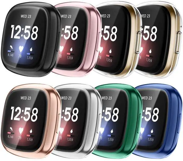 Main image of 8-Pack Screen Protector Case Compatible with Fitbit Versa 3 / Sense | Soft TPU Plated Bumper, Full Protective Cover Cases, Scratch-Proof & Shockproof, Slim Lightweight