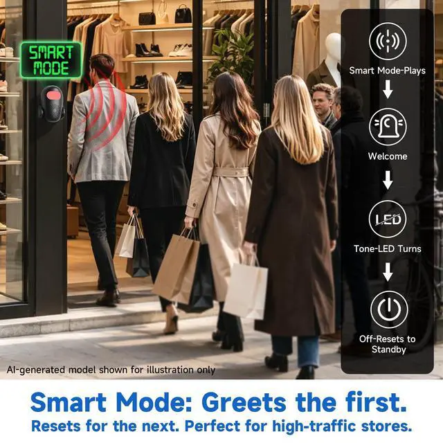 Alt view image 2 of 7 - Motion Sensor Alarm, Wireless Indoor Motion Detector with Remote Control | Wireless Store Welcome Motion Sensor with 11-Language Welcome Chime, 3 Modes Alert & 4-Level Volume Adjustable