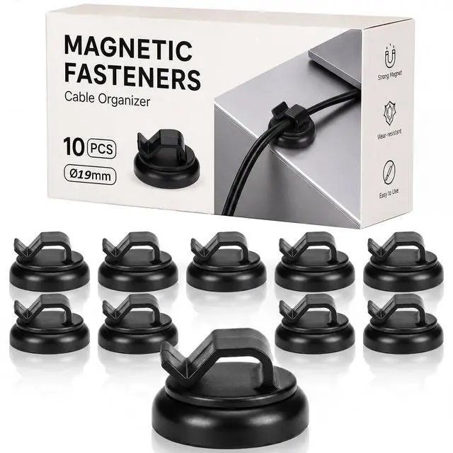 Main image of 10pcs Magnetic Fasteners, 3/4" Magnetic Cable Holder, 23lbs Pull Force Zip Tie Mount Base, Durable Cable Organizer for Home Office Marine Electrical Wiring
