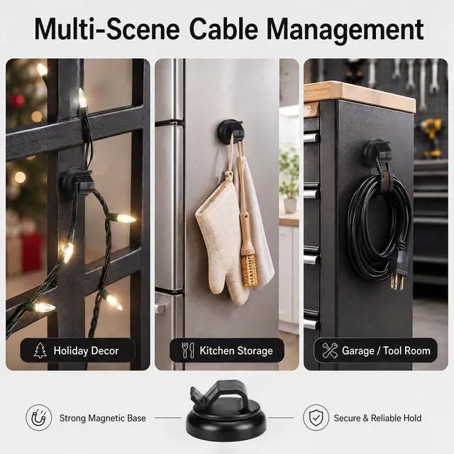 Alt view image 5 of 6 - 10pcs Magnetic Fasteners, 3/4" Magnetic Cable Holder, 23lbs Pull Force Zip Tie Mount Base, Durable Cable Organizer for Home Office Marine Electrical Wiring